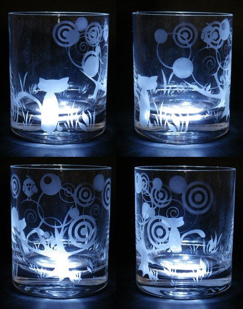 Cat & Bird - Etched Glass